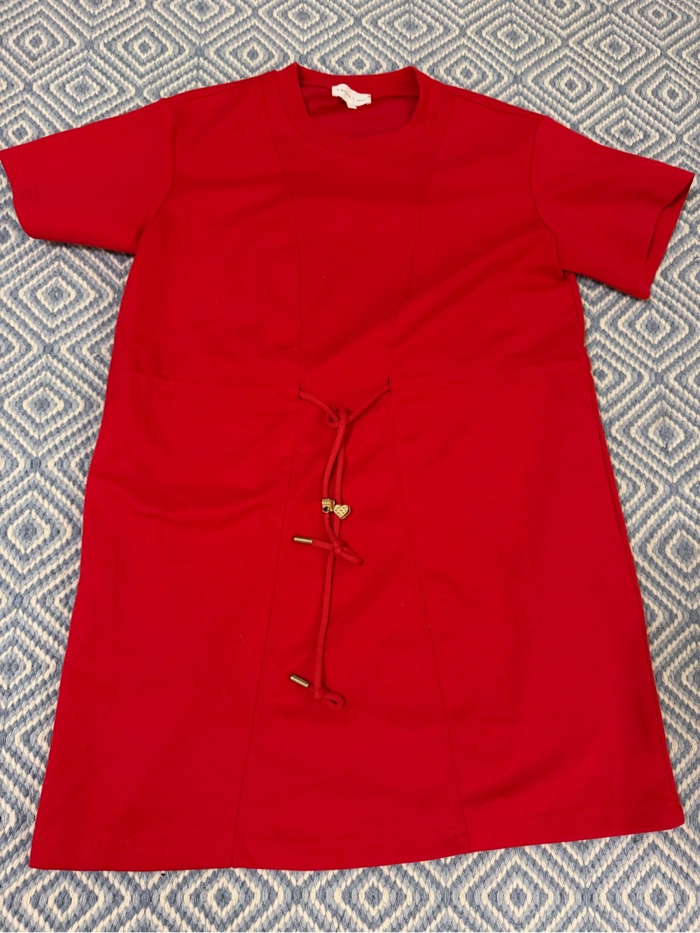 entro Red Short-Sleeve Drawstring Casual Dress